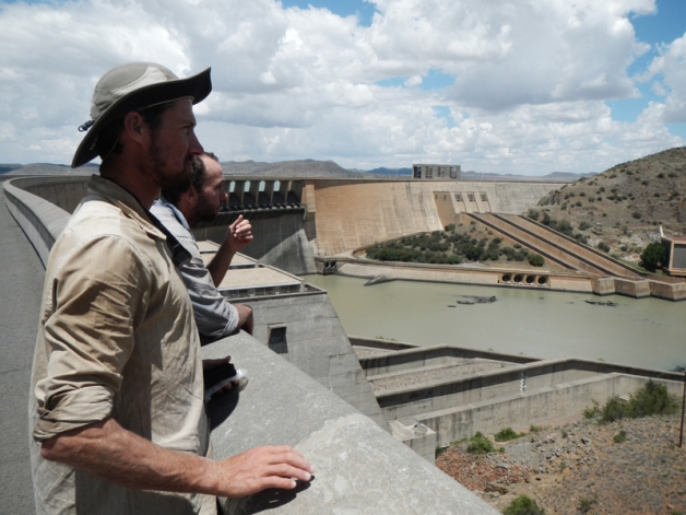 The boys were happy to finally arrive at the !Gariep Dam wall. The view downriver to some flowing water was pretty spectacular.
